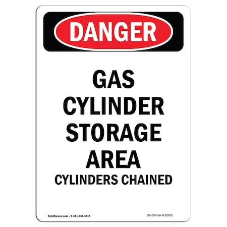 Signmission Safety Sign, OSHA Danger, 10" Height, Aluminum, Gas Cylinder Storage Area Keep, Portrait OS-DS-A-710-V-2055